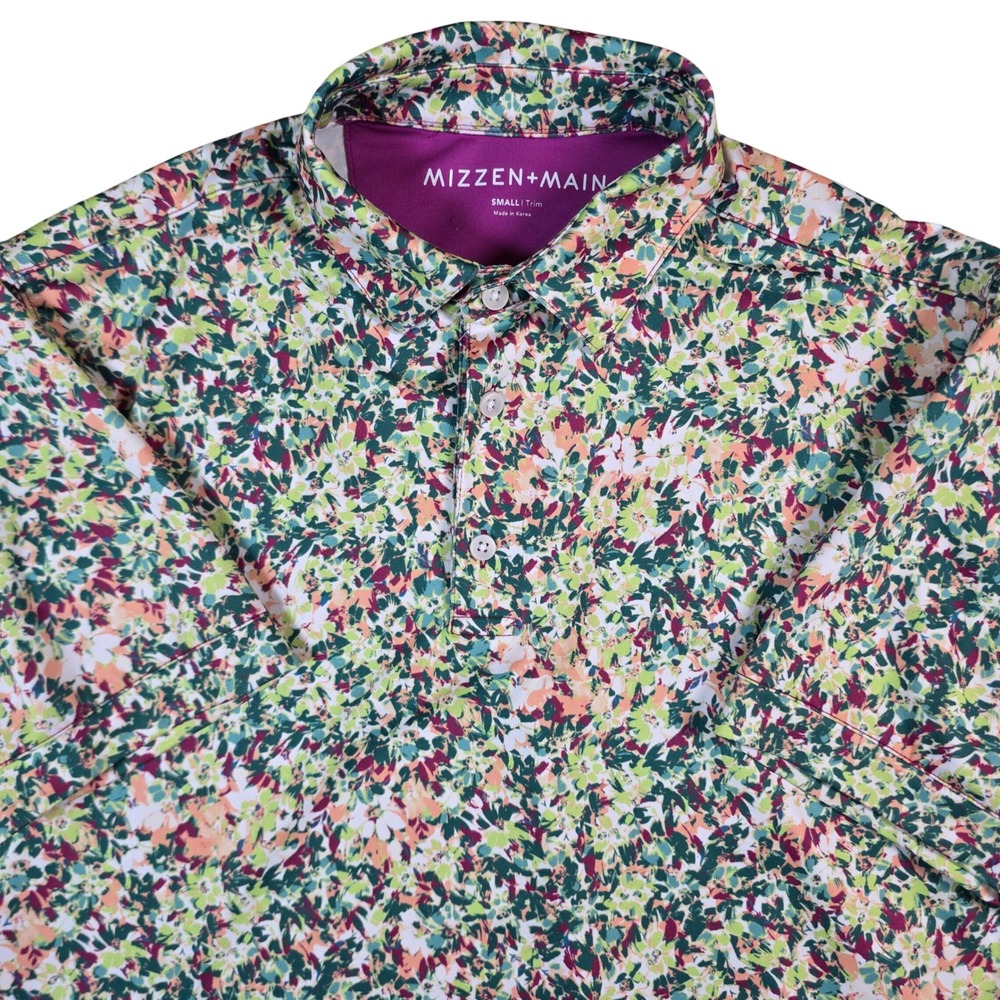 Mizzen + Main Versa  Floral Performance Polo Small‎ Trim Green Golf Shirt